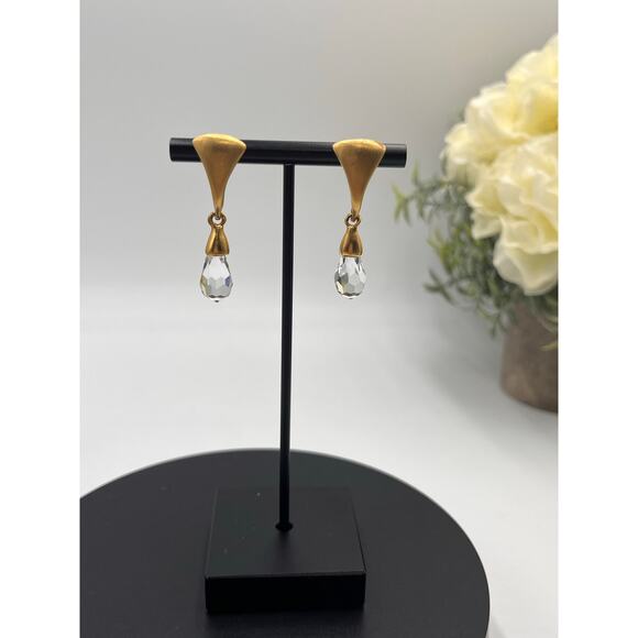 Gold Plated Faceted Teardrop Glass Crystal Bling Drop Dangle Earrings - Picture 3 of 9